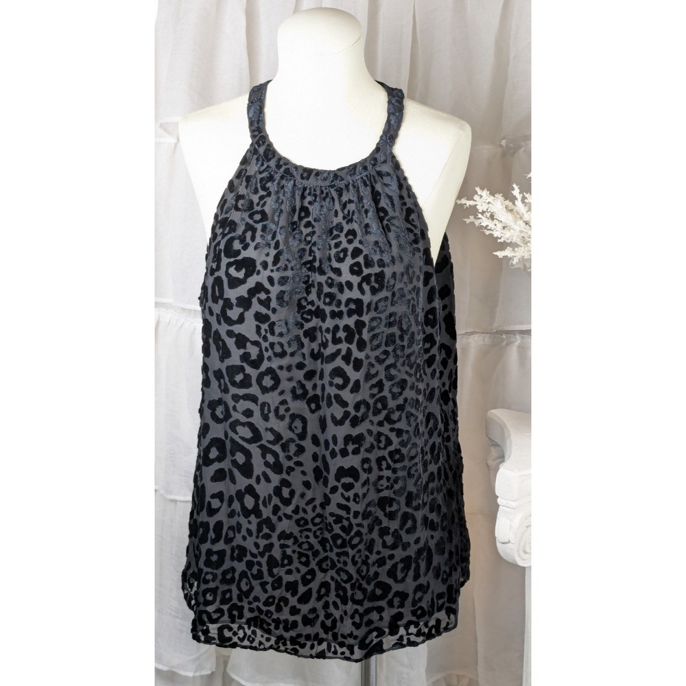 WHBM Y2K Style Black Burnout Velvet Animal Print Sleeveless Tank Top L - Picture 3 of 10